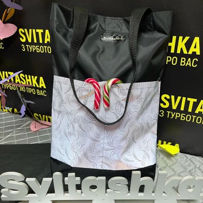 Черная Сумка шоппер со светоотражающими карманами. Svitashka Oxford 301 фото