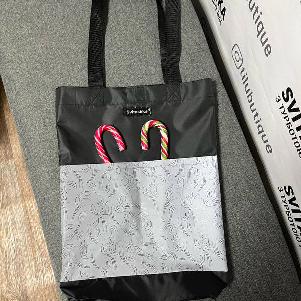 Black Shopper bag with reflective pockets. Svitashka Oxford