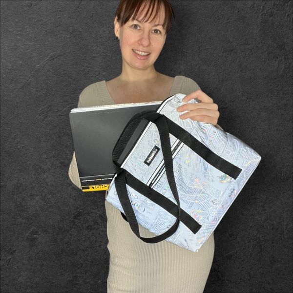 Shopper bag Svitashka reflective Newspaper black handles with zipper