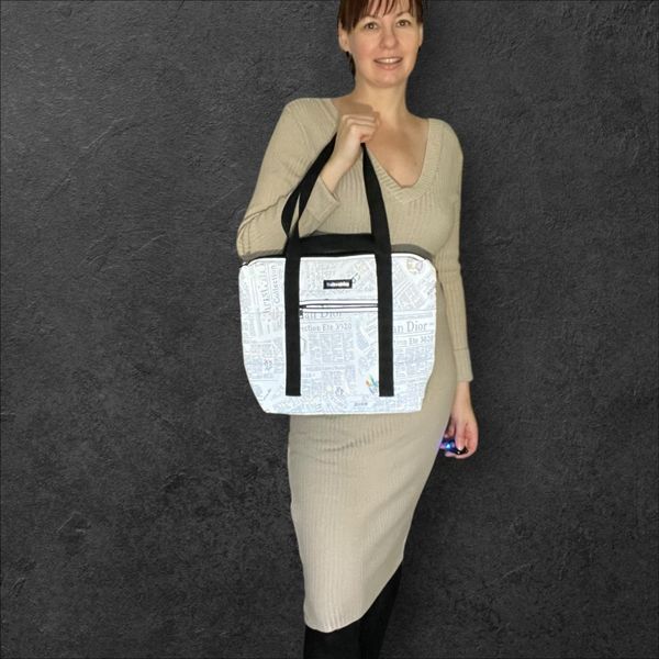 Shopper bag Svitashka reflective Newspaper black handles with zipper