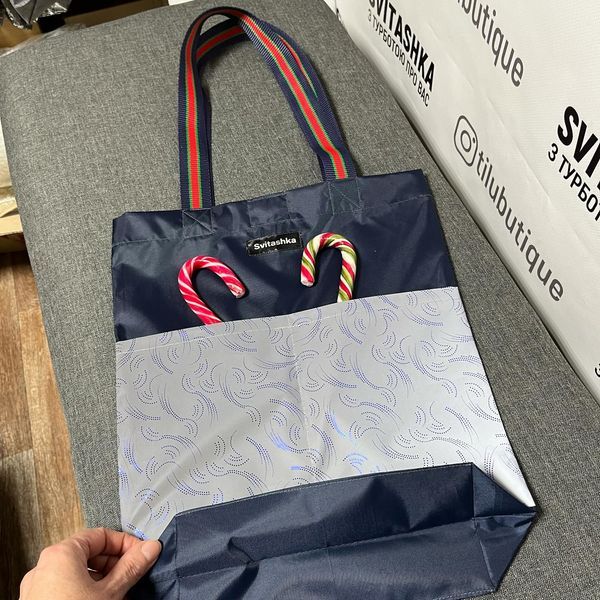 Blue Shopper bag with reflective pockets. Svitashka Oxford