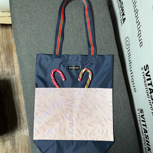 Blue Shopper bag with reflective pockets. Svitashka Oxford