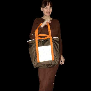 Svitashka XL Oxford shopper with reflective elements. Brown with orange handles