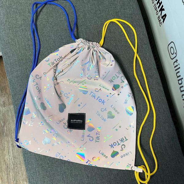 Светоотражающий рюкзак-мешок SviPashka Тикток синие желто синие ручки 189 фото