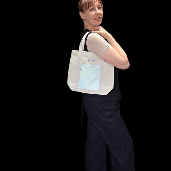 Cotton handbag Svitashka with reflective pockets Abstraction, compact, short handles 28 cm, 30&times;38&times;10 cm