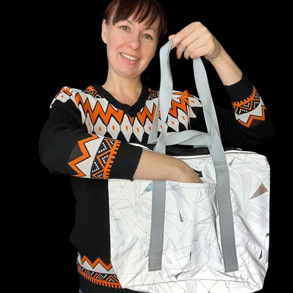 Women's Svitashka reflective shopper bag Abstraction with zippered pockets. Gray handles