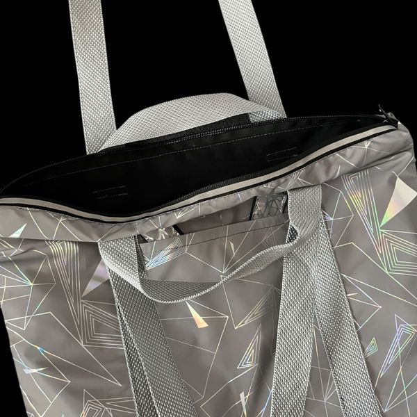 Women's Svitashka reflective shopper bag Abstraction with zippered pockets. Gray handles